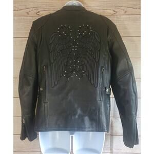 Leather Jacket Women Small Leather FREEDOM THIRTEEN ANGEL WINGS LINED EUC